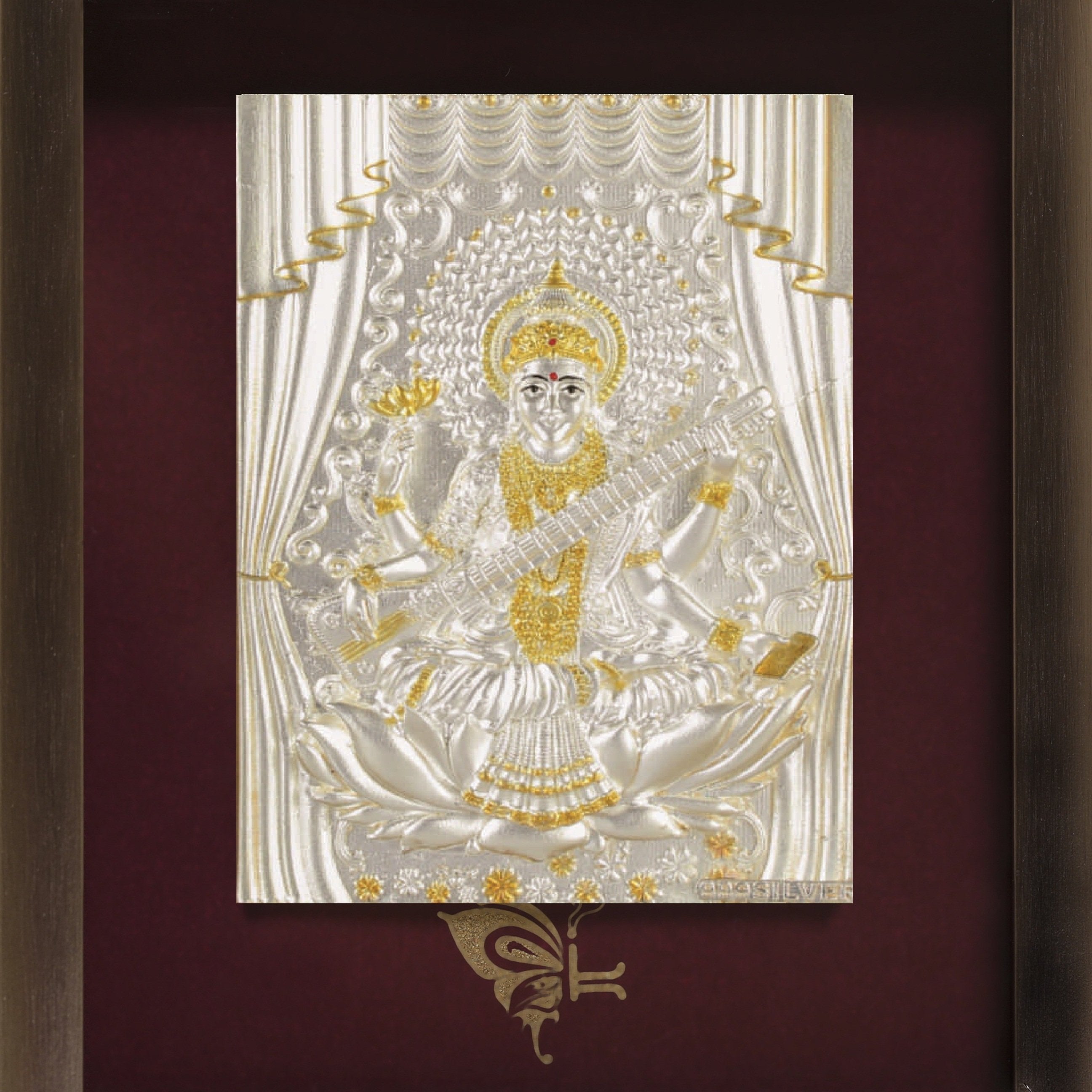 Pure Silver God Photo Frame of Goddess Saraswati by Isvara