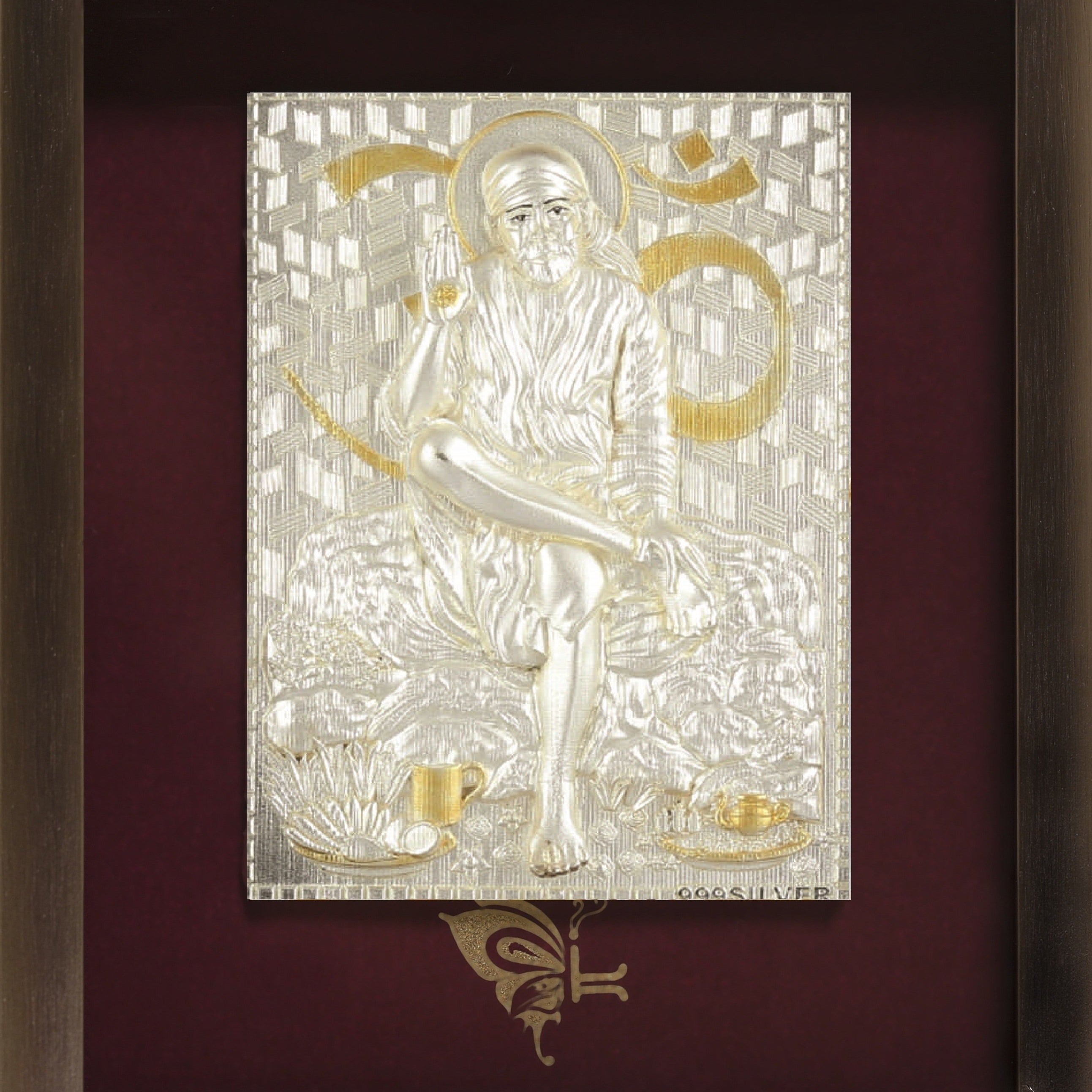 Pure Silver God Photo Frame of Sai Baba sitting by Isvara