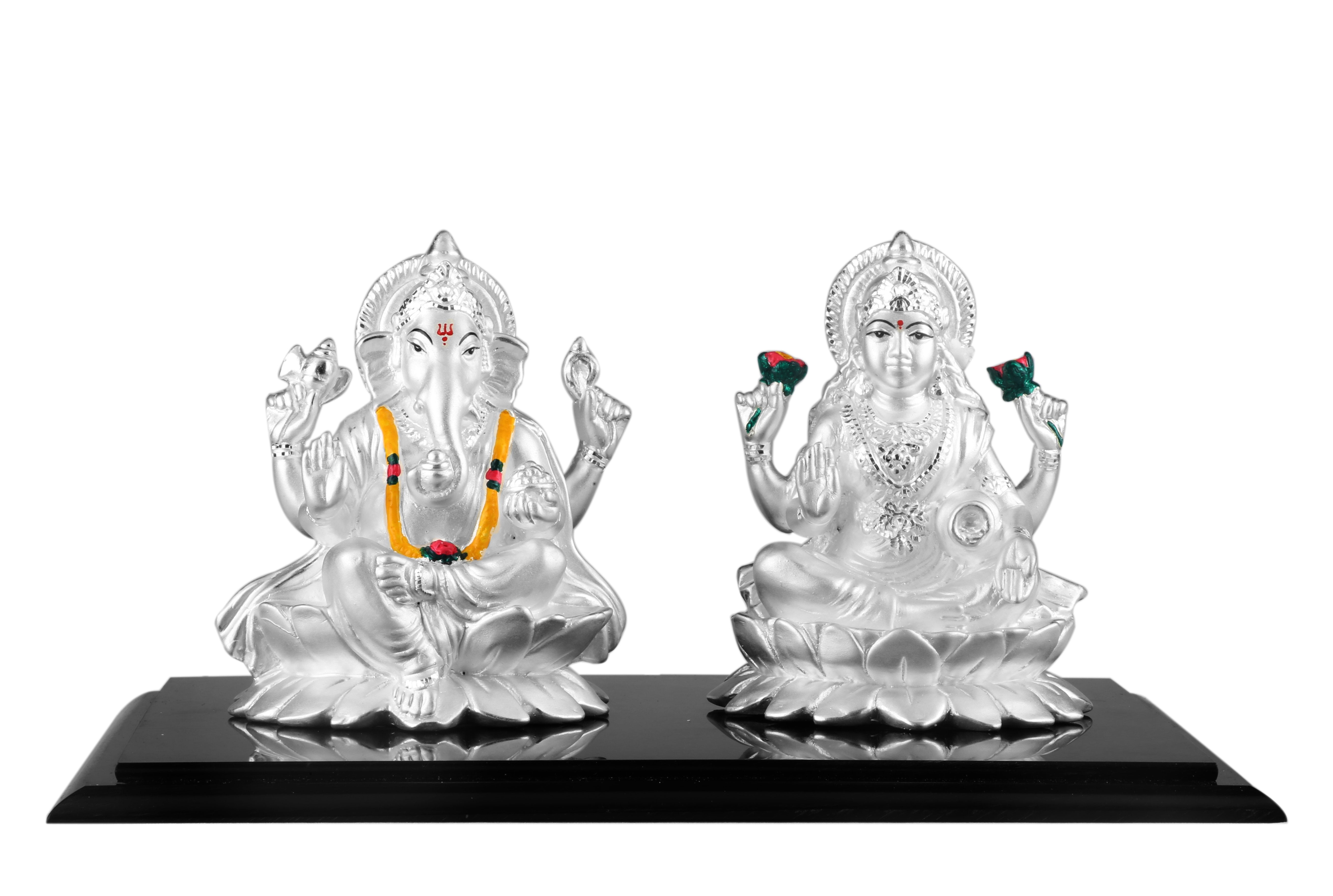 999 Pure Silver Ganesh Laxmi Idols By Krysaliis Isvara Medium