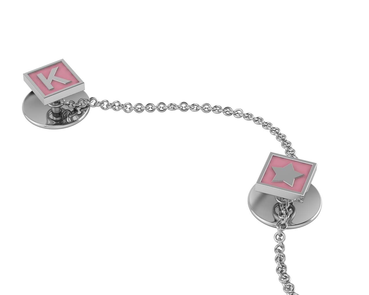 Sterling Silver Initial Enamelled Kurta Buttons-Square Babykubes Pink Babykubes Kurta Buttons