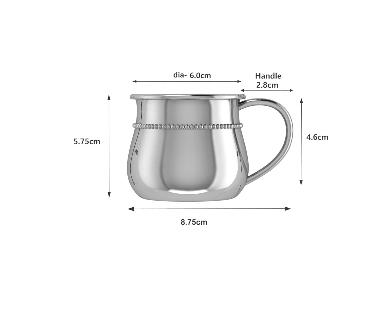 Sterling Silver Baby Cup - Beaded Bulge with a Plain Handle