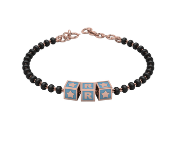 Sterling Silver Initial Nazariya For Baby & Child With Square Babykubes-18Kt Pink Gold Plated