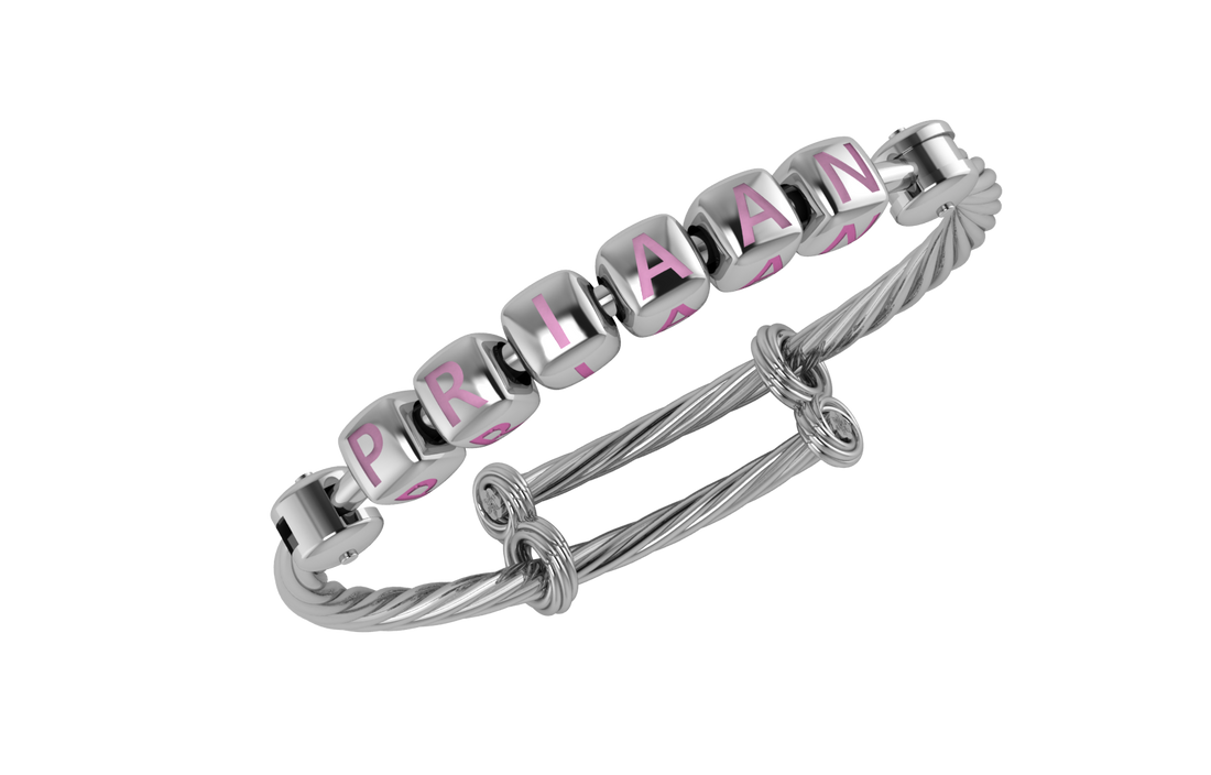 Sterling Silver Dice Babykubes On Twisted Adjustable Bracelet Kada Orange Babykubes Baby Kada