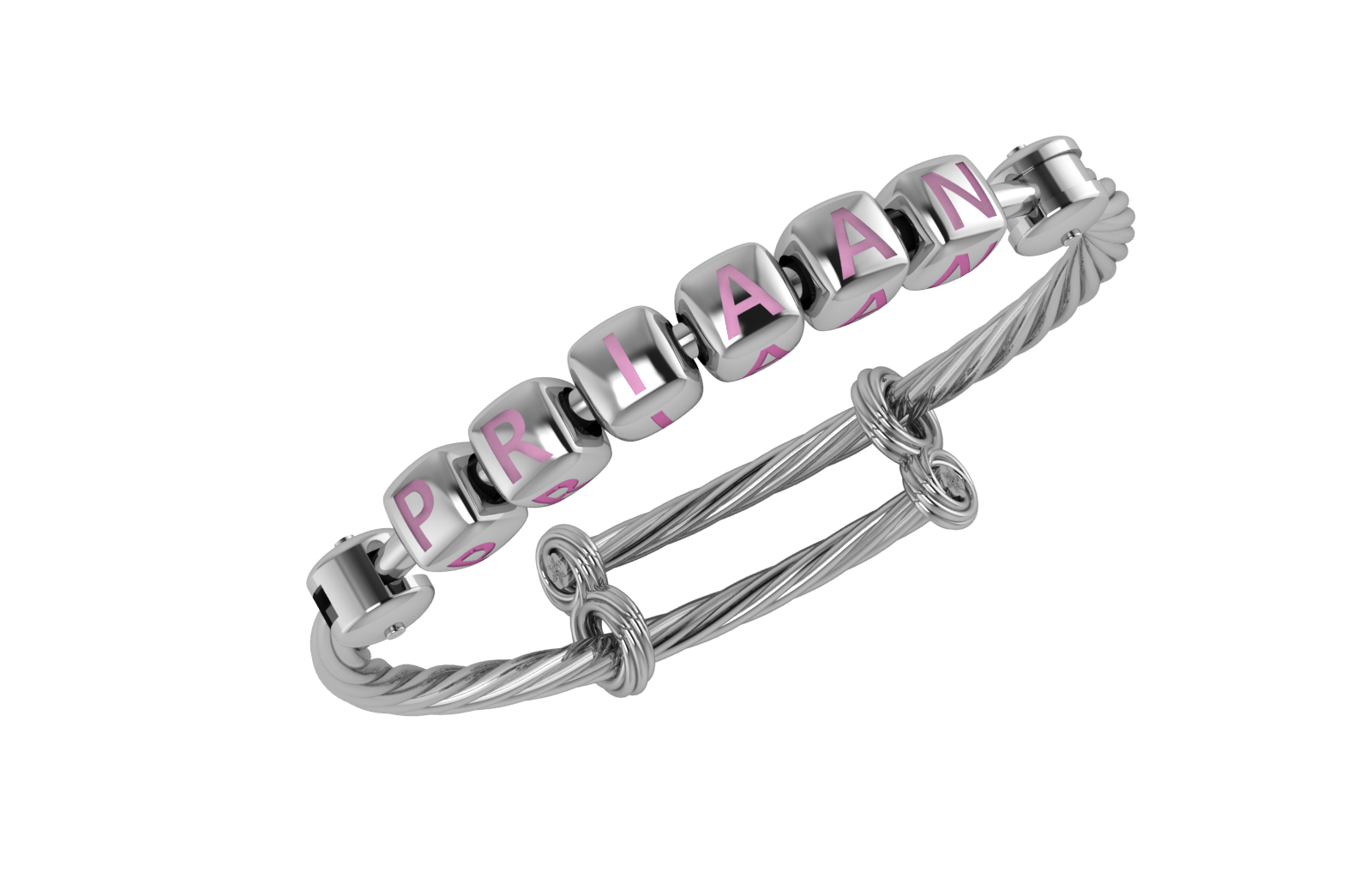 Personalised Silver Bangle Bracelet For Baby To Teen - Adjustable With Dice Cubes