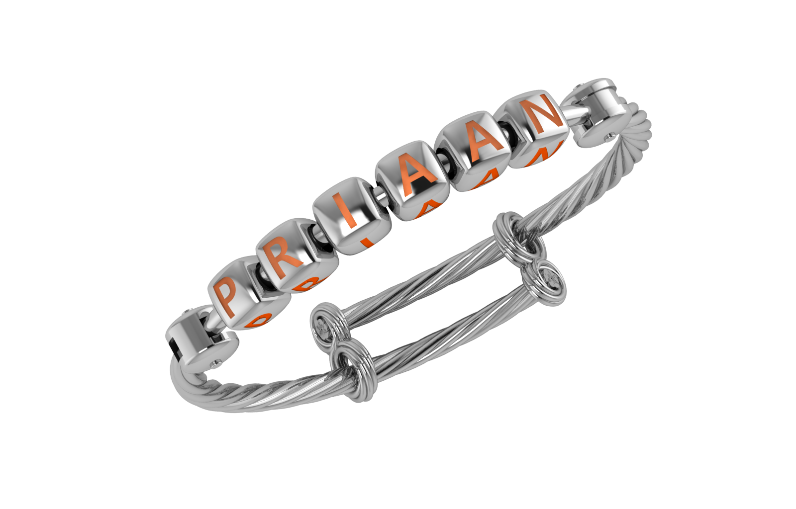 Personalised Silver Bangle Bracelet For Baby To Teen - Adjustable With Dice Cubes