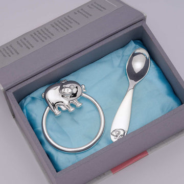 Hamper with Piggy Rattle & Spoon-Engraveable