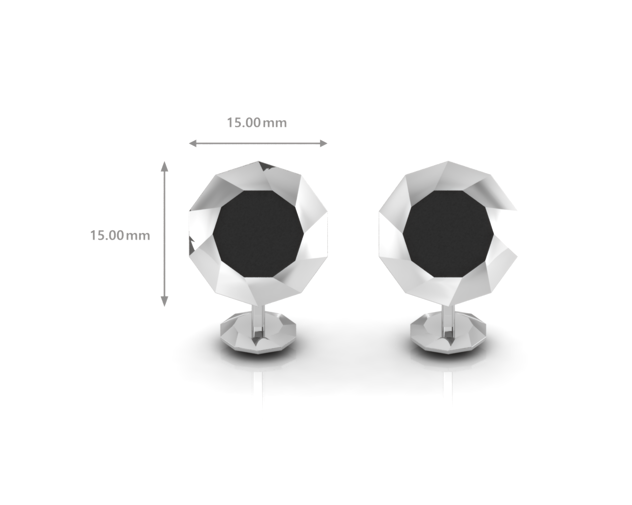 Sterling Silver Cufflinks - Decagonal Swirls with Black enamel