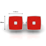 Sterling Silver Cufflinks - Square with transparent red enamel