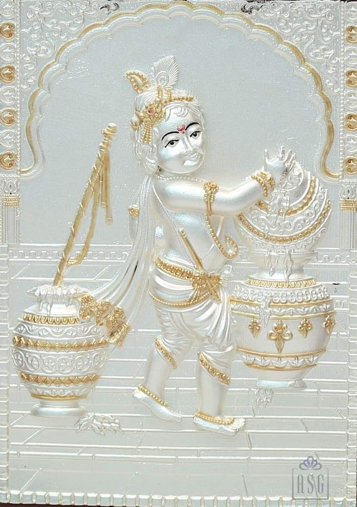 Pure Silver God Photo Frame of Bal Krishna by Isvara
