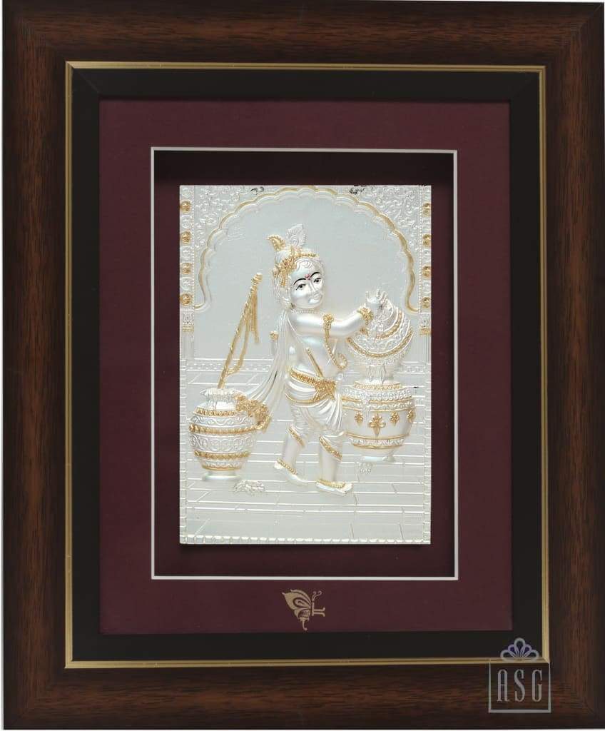Pure Silver God Photo Frame of Bal Krishna by Isvara