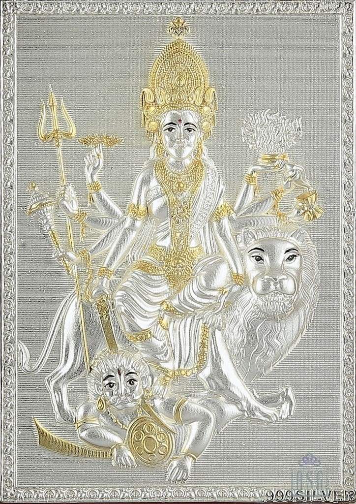 Pure Silver God Photo Frame of Durga Maa by Isvara