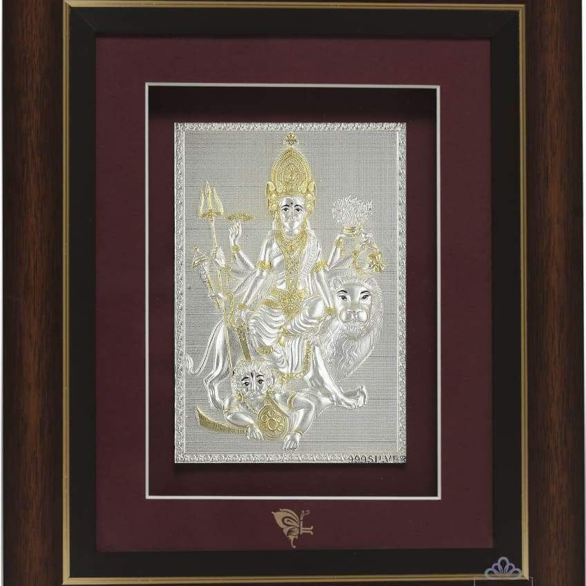 Pure Silver God Photo Frame of Durga Maa by Isvara