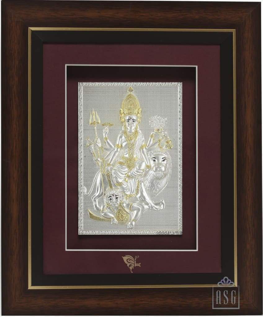 Pure Silver God Photo Frame of Durga Maa by Isvara