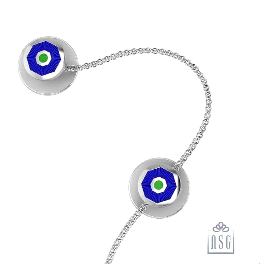 Sterling Silver Kurta Buttons for Men- Green Blue enamelled Octagon