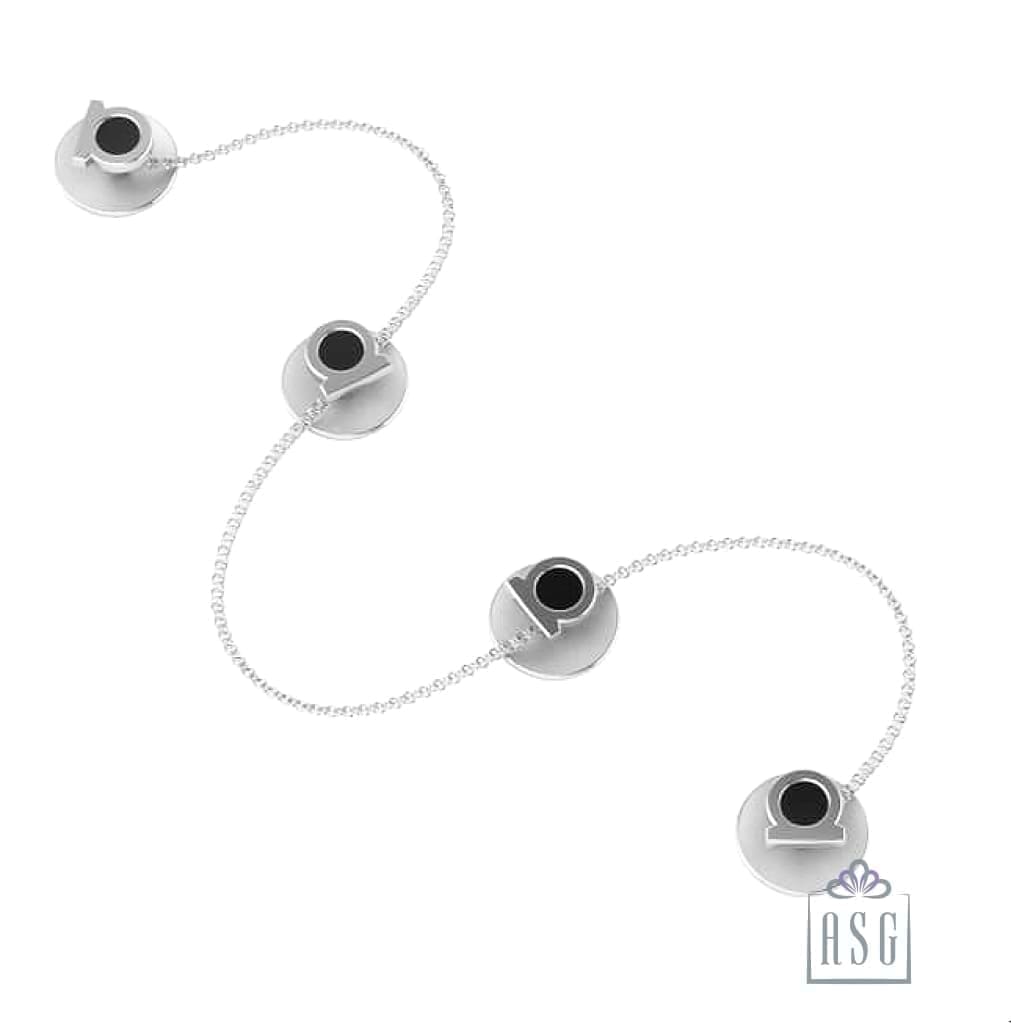 Sterling Silver Kurta Buttons for Men - Black enamel Shells