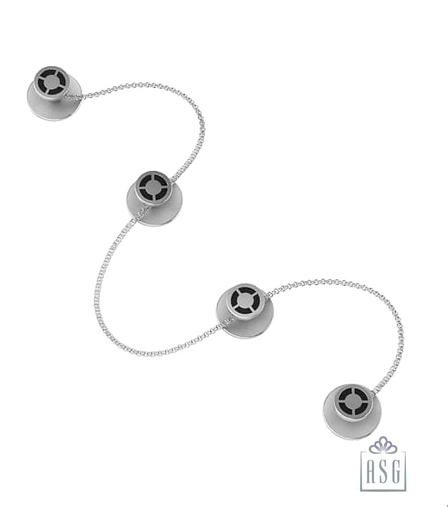 Sterling Silver Kurta Buttons for Men - Crescent black enamel