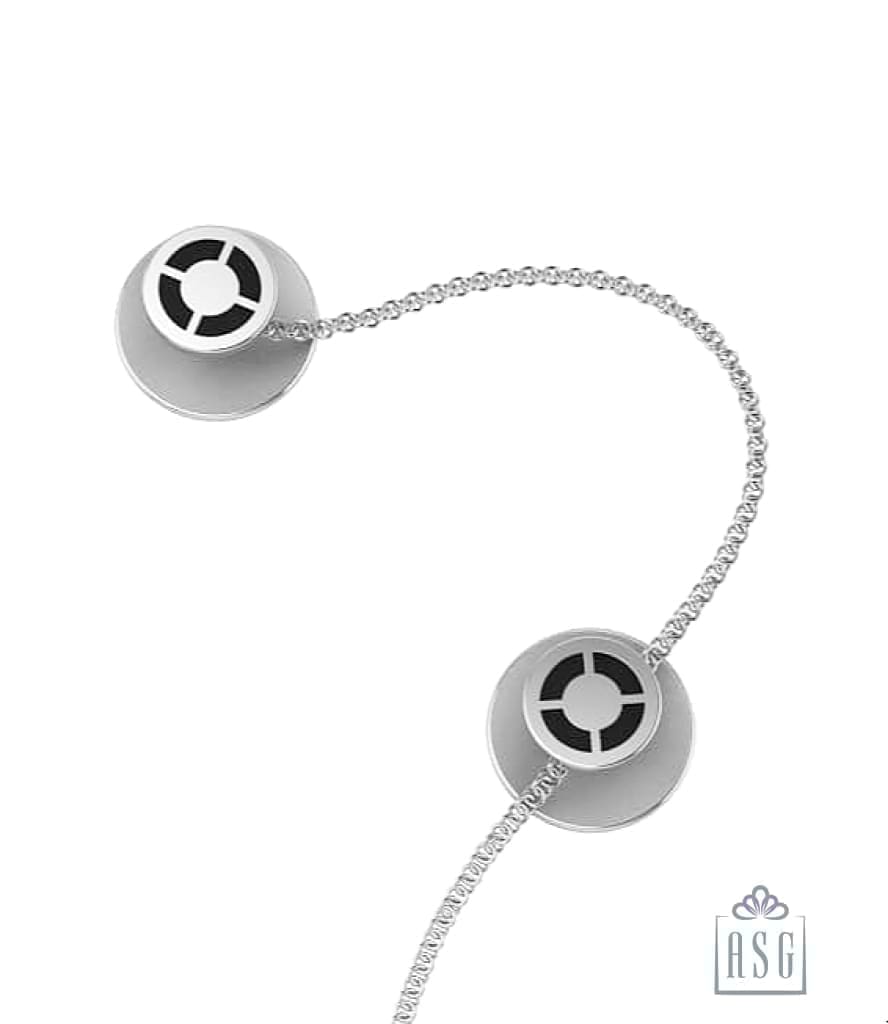 Sterling Silver Kurta Buttons for Men - Crescent black enamel