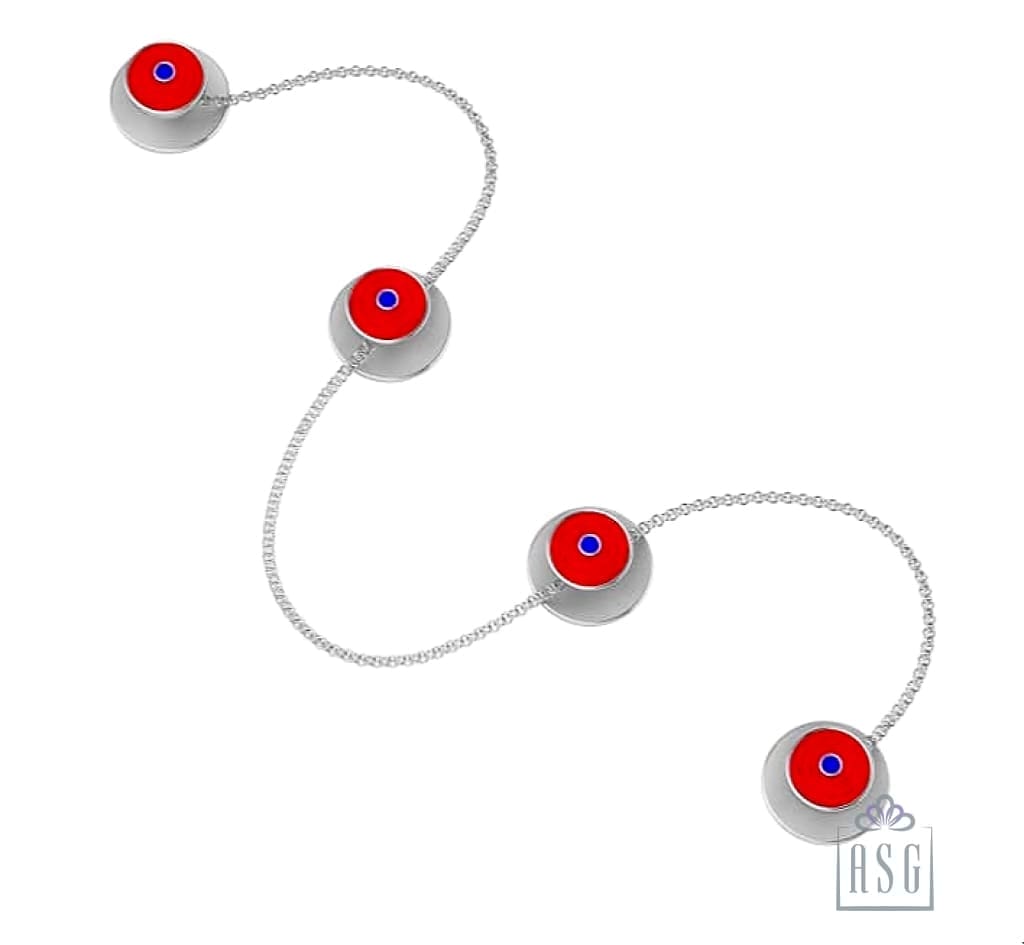 Sterling Silver Kurta Buttons for Men - Red and Blue enamel Circles