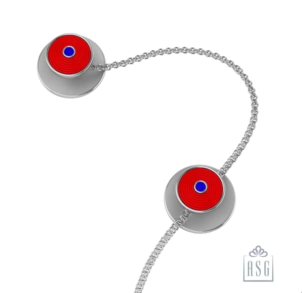 Sterling Silver Kurta Buttons for Men - Red and Blue enamel Circles