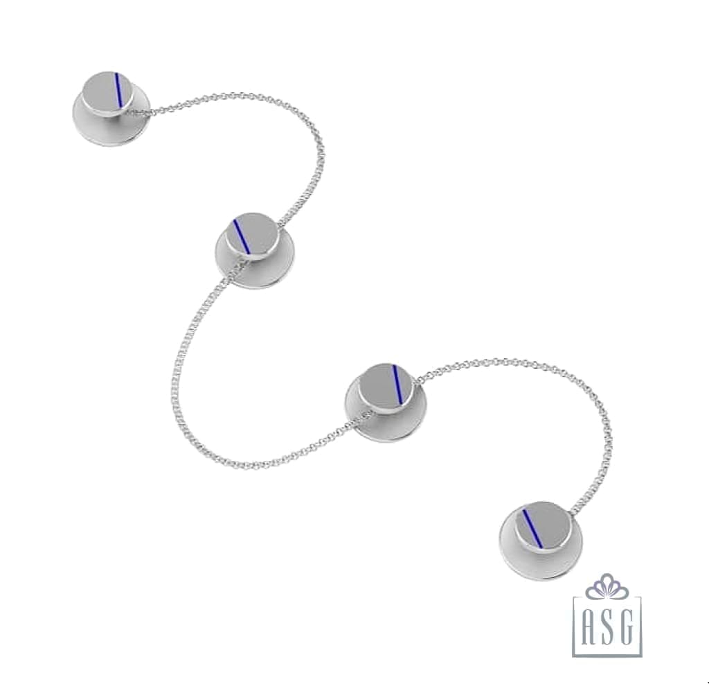 Sterling Silver Kurta Buttons for Men - Blue lined Circles