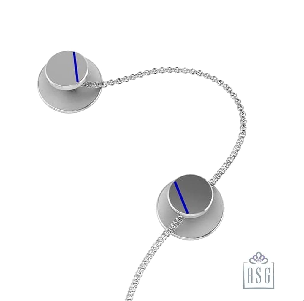 Sterling Silver Kurta Buttons for Men - Blue lined Circles