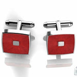 Sterling Silver Cufflinks - Square with transparent red enamel