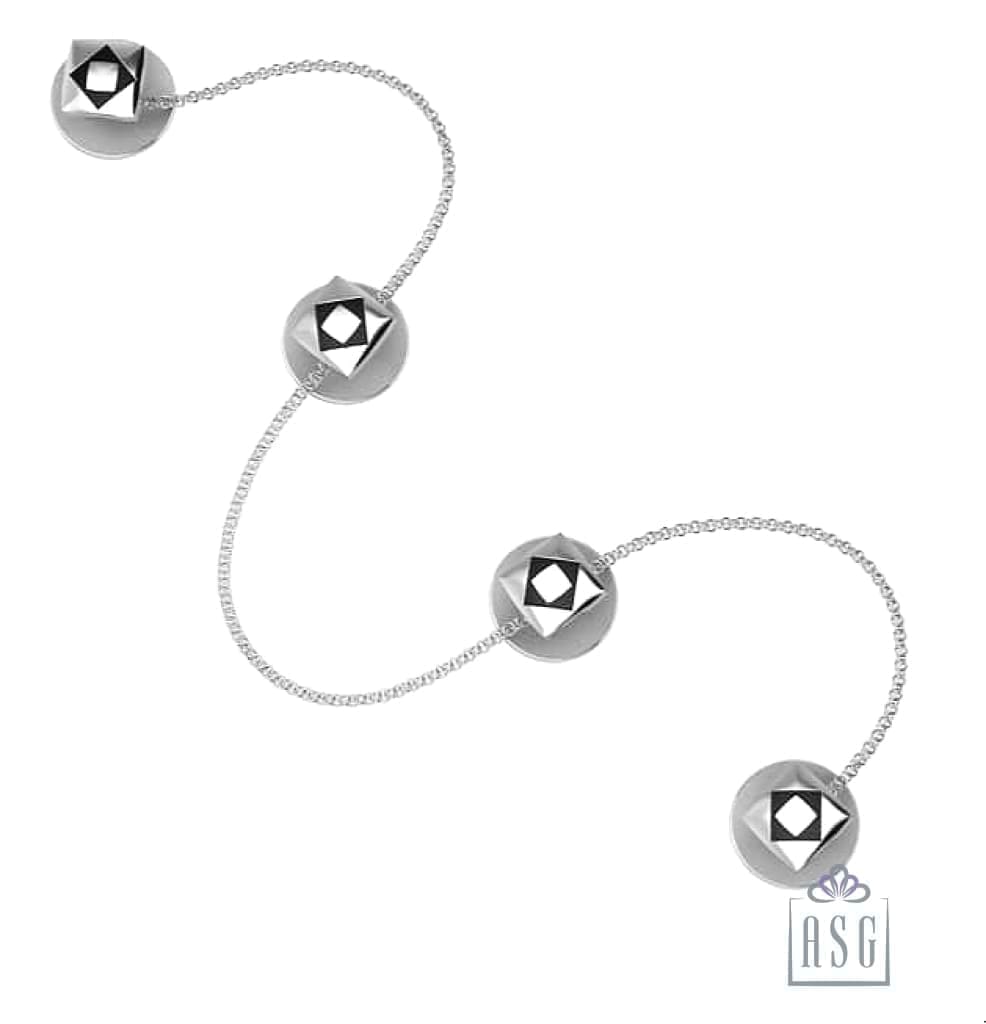 Sterling Silver Kurta Buttons for Men - Black Enamelled Square Design