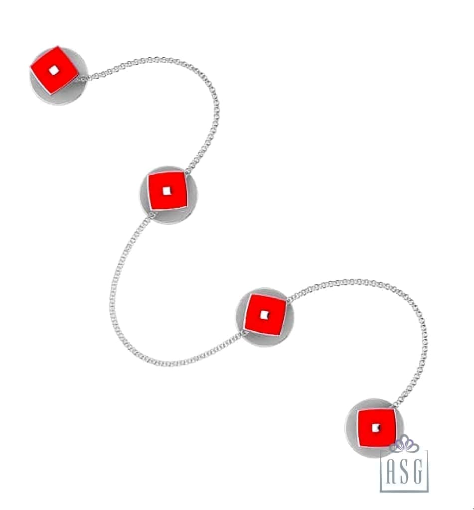 Sterling Silver Kurta Buttons for Men - Red Enamel Squares