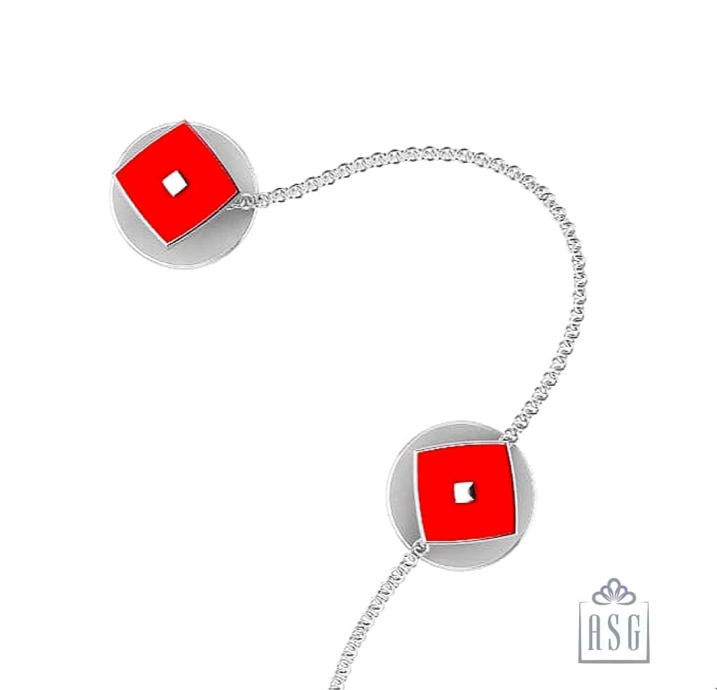Sterling Silver Kurta Buttons for Men - Red Enamel Squares