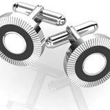 Sterling Silver Cufflinks - Round ribbed with black and white enamel