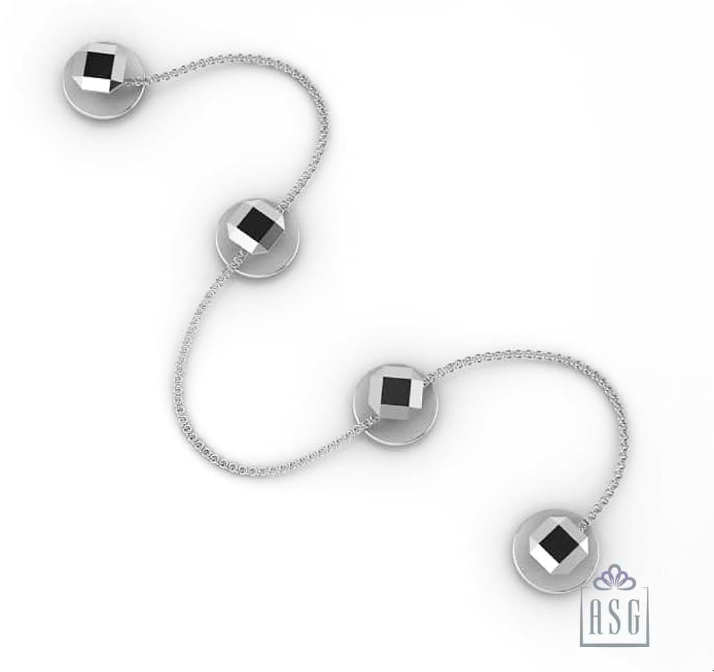 Sterling Silver Kurta Buttons for Men - Faceted Hexagonal with black enamel
