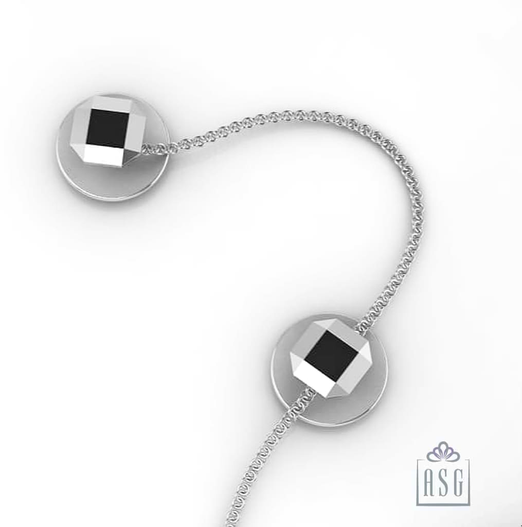 Sterling Silver Kurta Buttons for Men - Faceted Hexagonal with black enamel