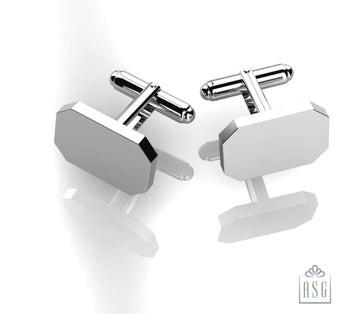 Sterling Silver Cufflinks - Classic Hexagonal Engravable