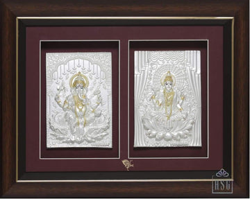 Pure Silver God Photo Frame of Ganesh Lakshmi by Isvara