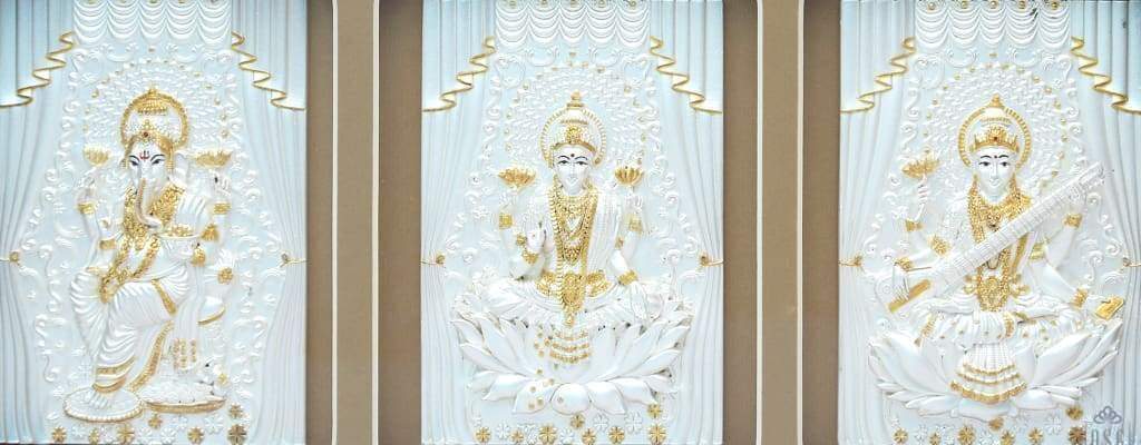 Pure Silver God Photo Frame of Lakshmi Ganesh Saraswati by Isvara