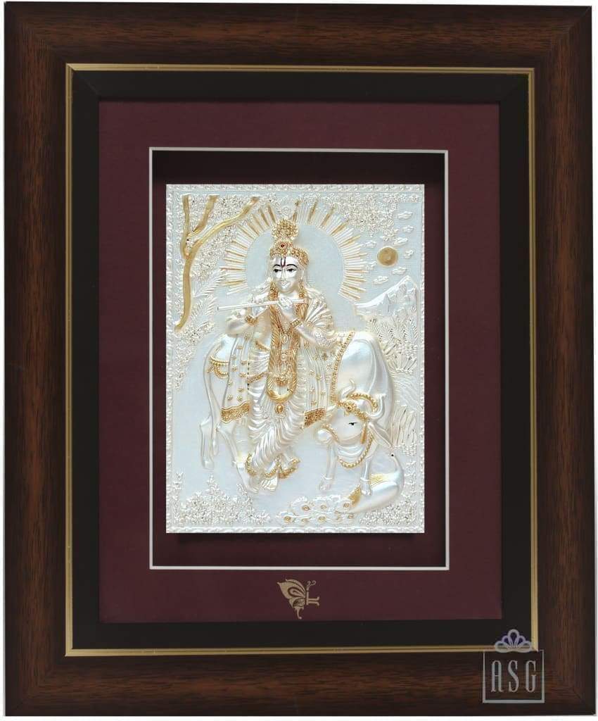 Pure Silver God Photo Frame of Lord Krishna by Isvara