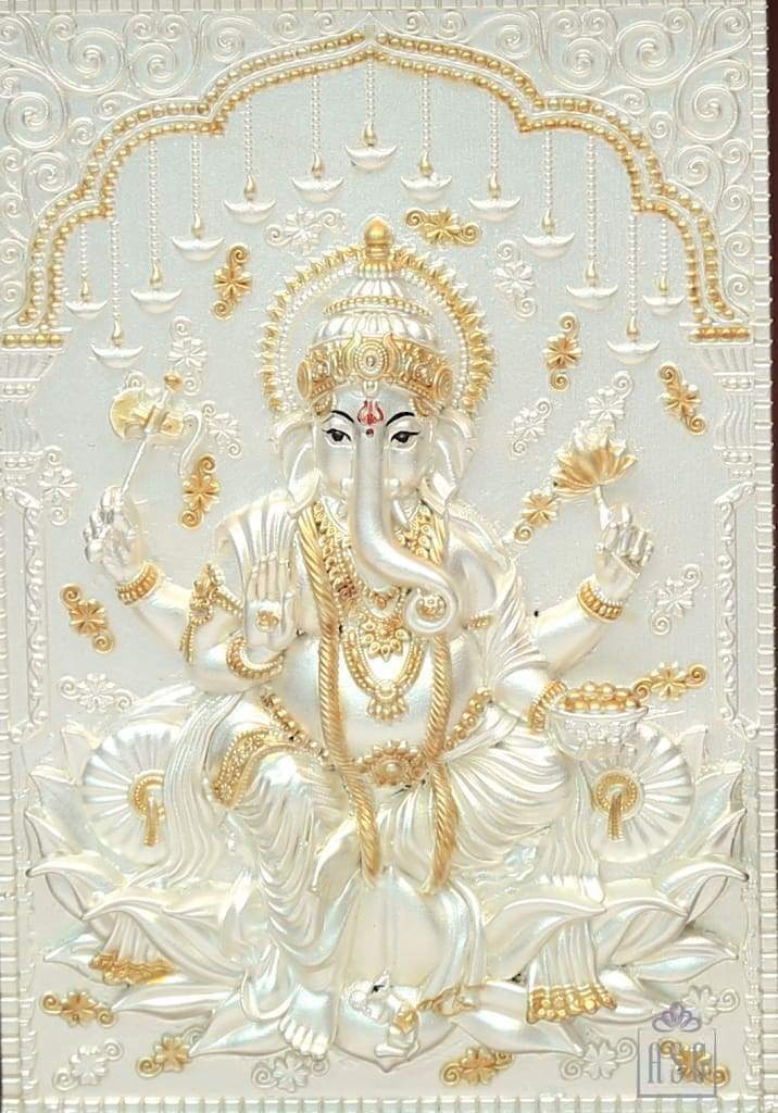 Pure Silver God Photo Frame of Lotus Ganesha by Isvara