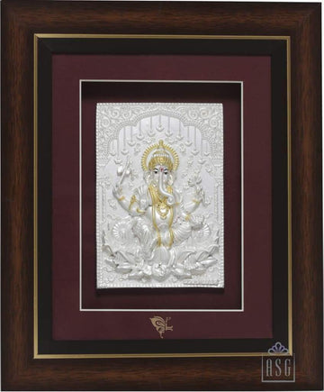Pure Silver God Photo Frame of Lotus Ganesha by Isvara