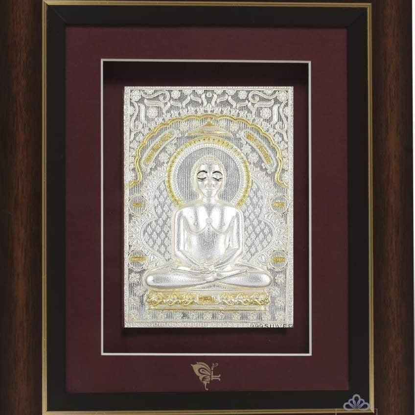 Pure Silver God Photo Frame of Mahavir Swami by Isvara