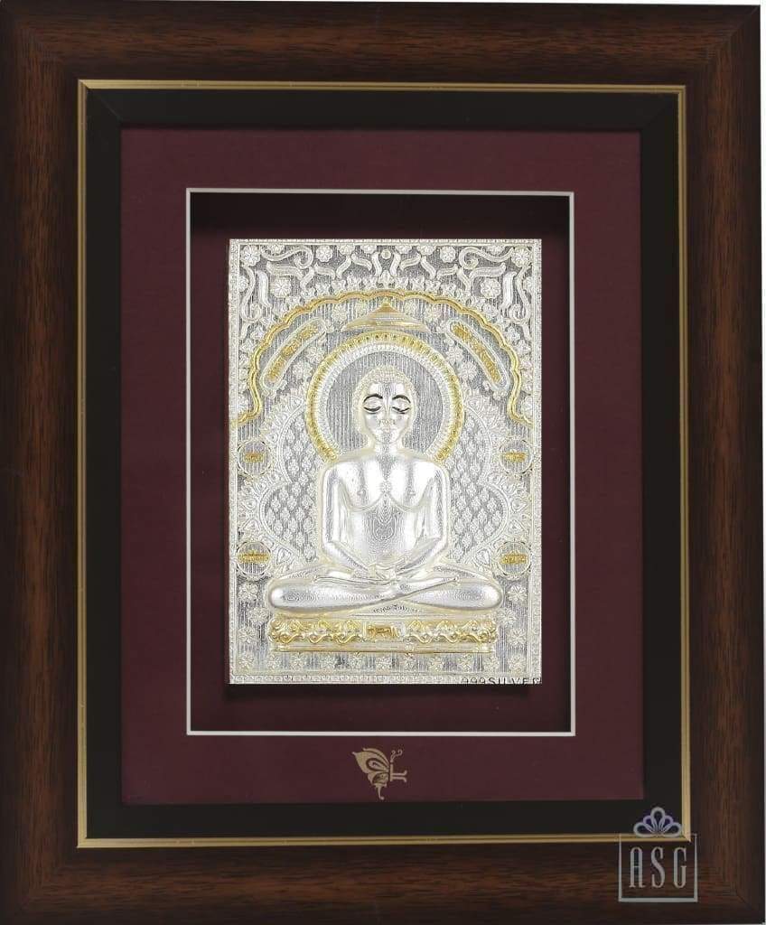 Pure Silver God Photo Frame of Mahavir Swami by Isvara
