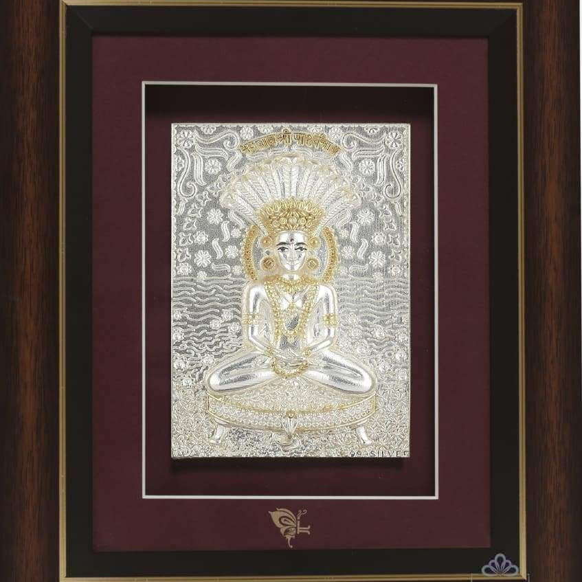 Pure Silver God Photo Frame of Parshvanath by Isvara