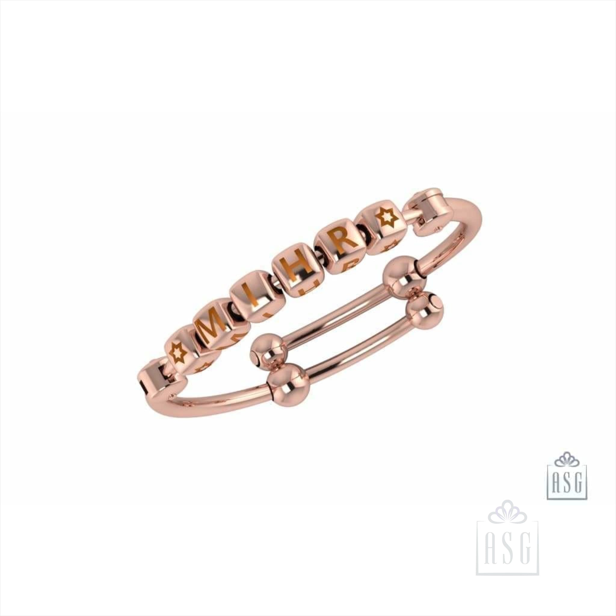 Sterling Silver 18 Kt Pink Gold Plated Dice Babykubes On Plain Pipe Adjustable Bracelet Kada Orange