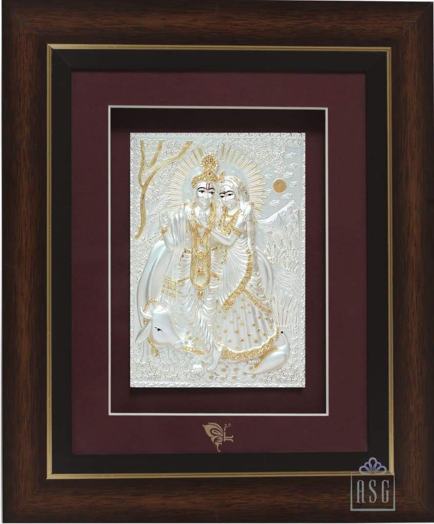 Pure Silver God Photo Frame of Radha Krishna by Isvara