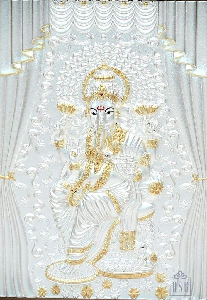 Pure Silver God Photo Frame of Royal Ganesha by Isvara