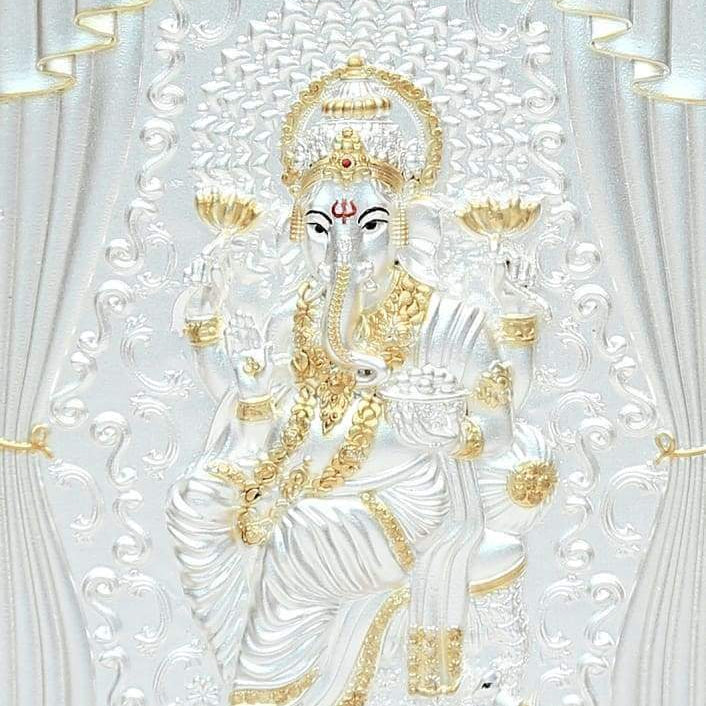 Pure Silver God Photo Frame of Royal Ganesha by Isvara