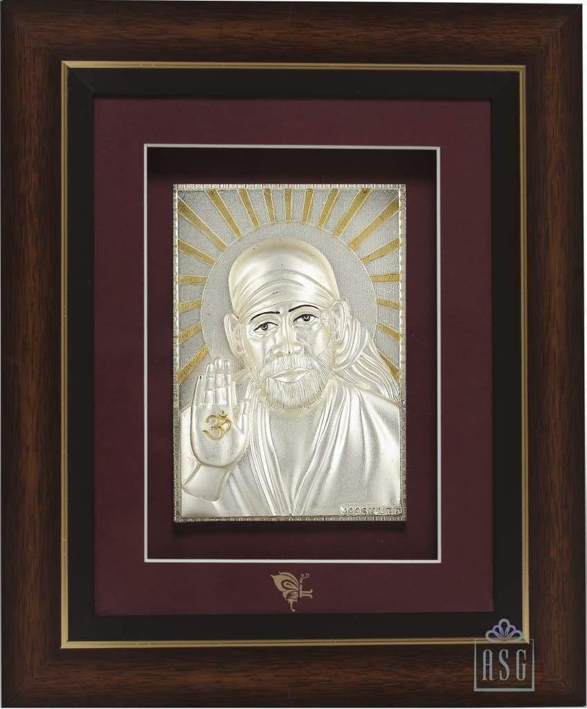 Pure Silver God Photo Frame of Sai Baba face by Isvara