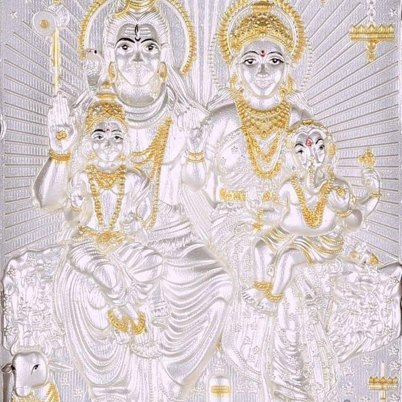 Pure Silver God Photo Frame of Shiv Parivaar by Isvara