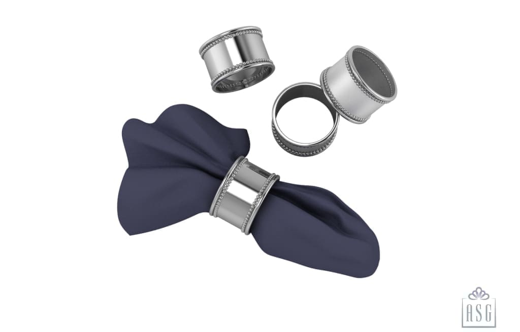 Silver Plated Napkin Ring Set of 2 - Beaded Round