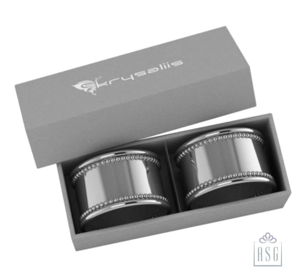 Silver Plated Napkin Ring Set of 2 - Beaded Round