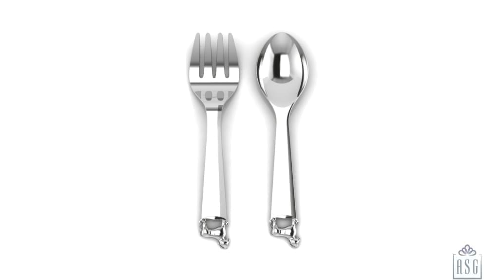Silver Plated Baby Spoon & Fork Set - Rocking Horse